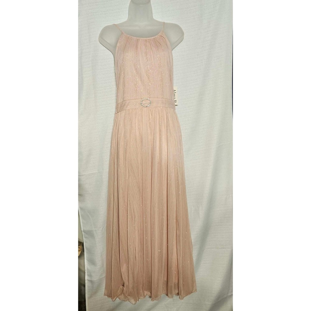 Alexa B Nites Rose Gold Metallic Shimmer Halter Maxi Gown Size 10